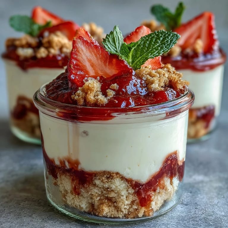 Verrines de cheesecake crémeux, compotée de fraises maison et décoration printanière, un dessert facile et frais.