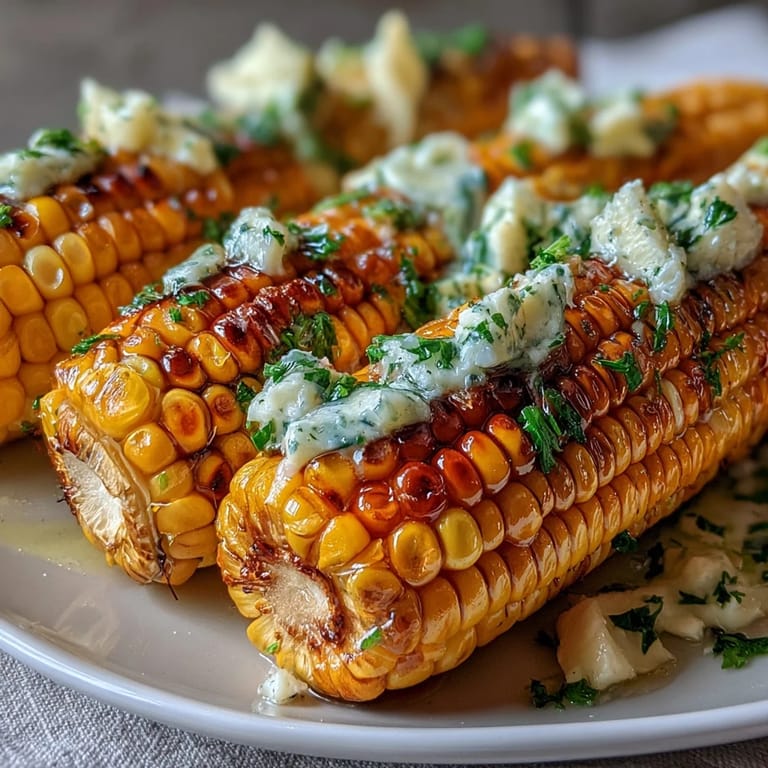 Maïs sucré et tendre nappé de beurre à l'ail fondu, prêt à servir en accompagnement