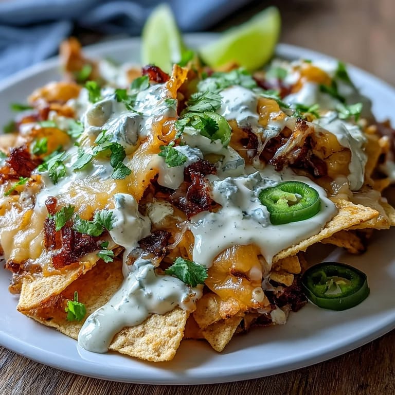 Assiette généreuse de nachos croustillants nappés d'une sauce au cheddar et Monterey Jack, prêts à être dégustés entre amis.