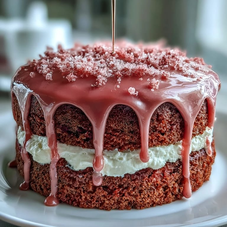 Gâteau rosé velours pour douche nuptiale avec drapé doré, gâteau rose velours infusé au vin rosé, recouvert d'un glaçage crémeux au fromage et d'un magnifique drapé doré.