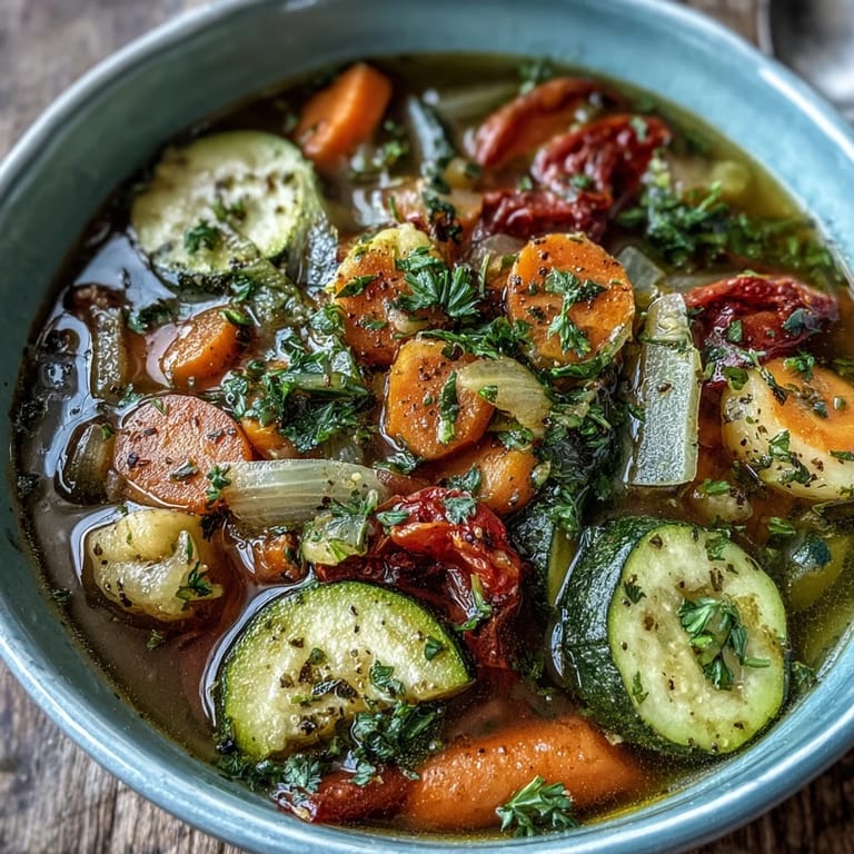 Simple Provencal Vegetable Soup servie chaudes, garnie de persil frais pour un repas sain.
