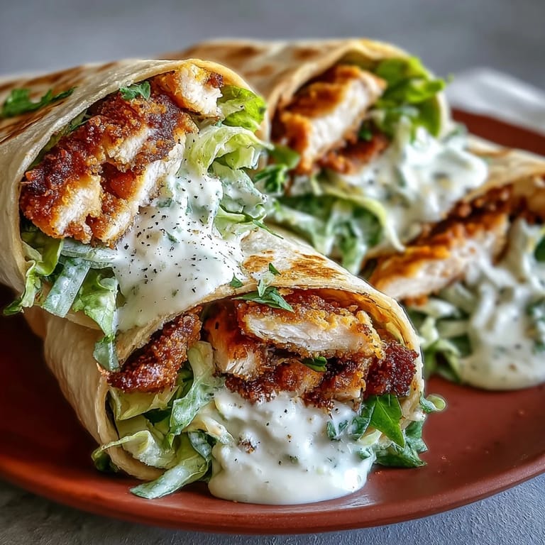 Image appétissante de wraps de poulet César, parfaits pour un déjeuner rapide et savoureux.