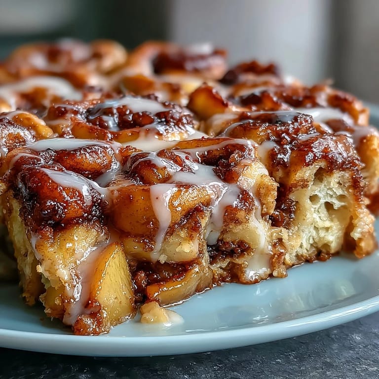 Profitez de la Peach Cobbler Cinnamon Roll Casserole chaude avec sa garniture sucrée.