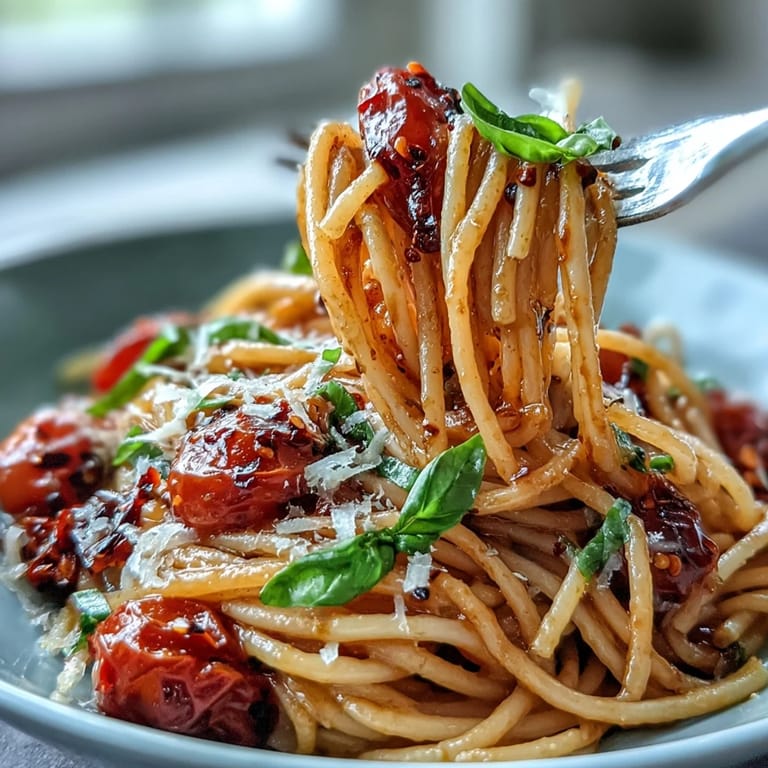 Délicieuses pâtes au chili crisp et beurre, mêlant douceur des tomates et piquant savoureux.