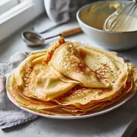 Une pile de crêpes sur un plateau.