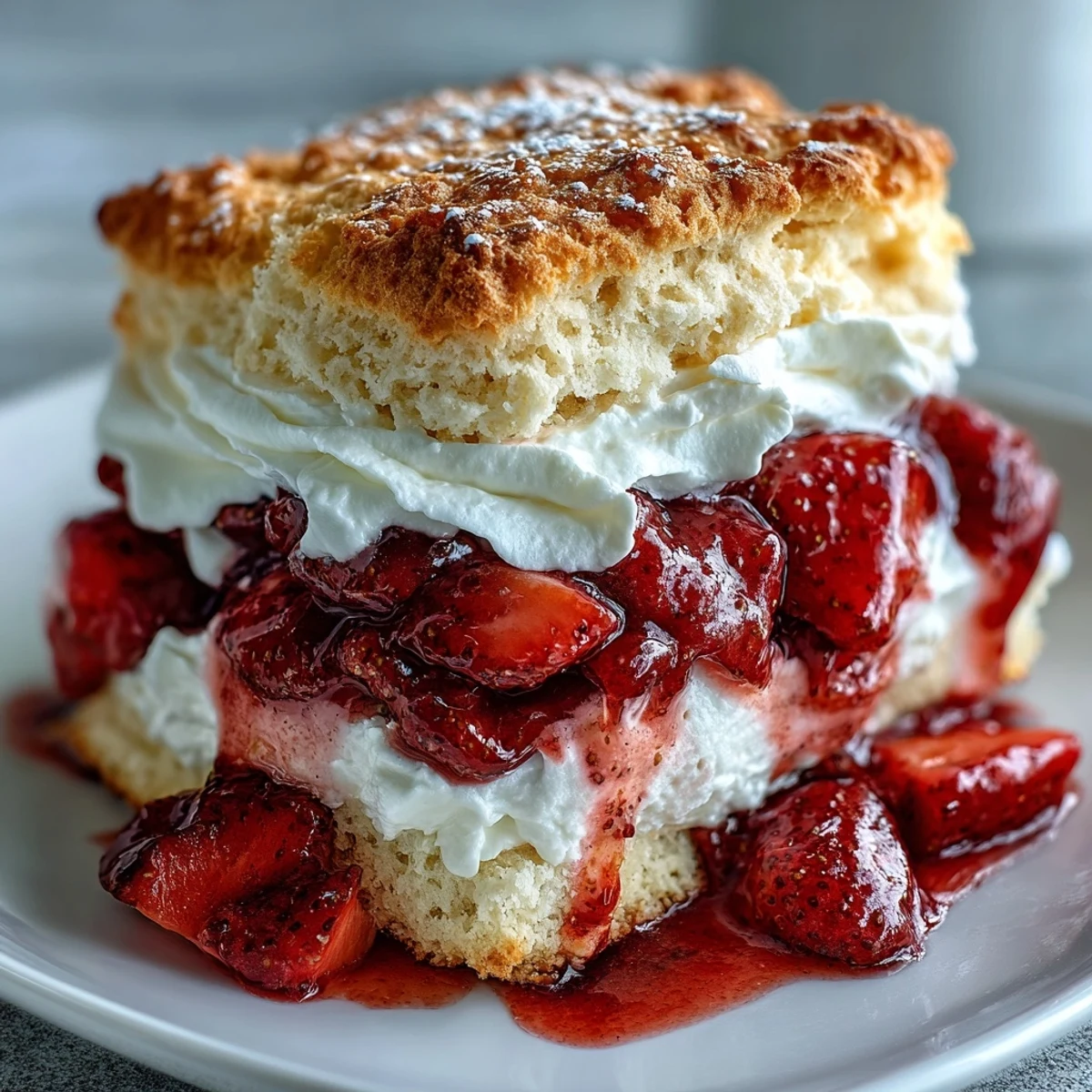 Biscuits au beurre doré et fraises sucrées nappées de crème fouettée légère.