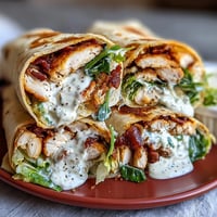 Délicieux wraps de poulet César croustillant, un dîner parfait avec des légumes croquants.