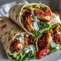 Des wraps croustillants au poulet César au maïs, garnis de poulet doré et de salade craquante.